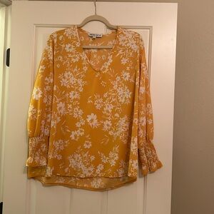 Golden floral Meri Skye long sleeve v-neck top Size OX